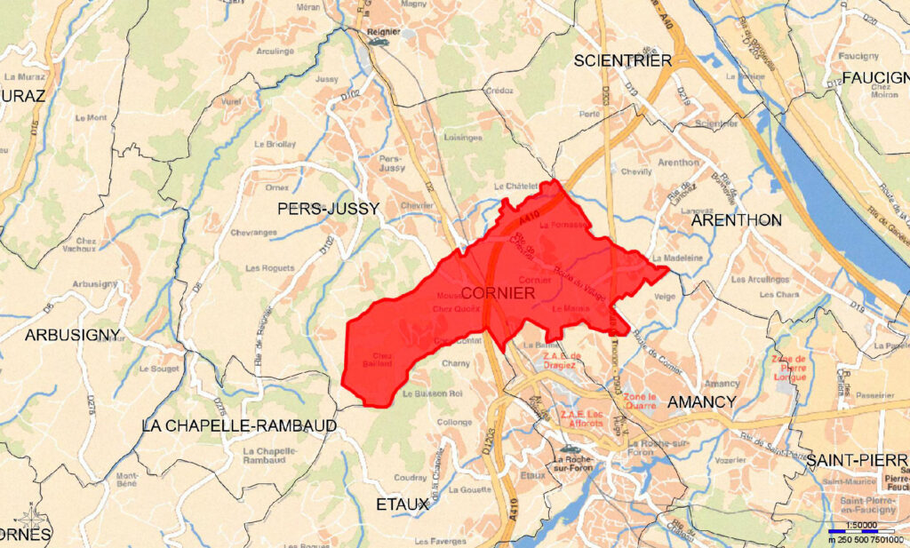 Situation de Cornier sur le Pays Rochois et au cœur de la Haute-Savoie