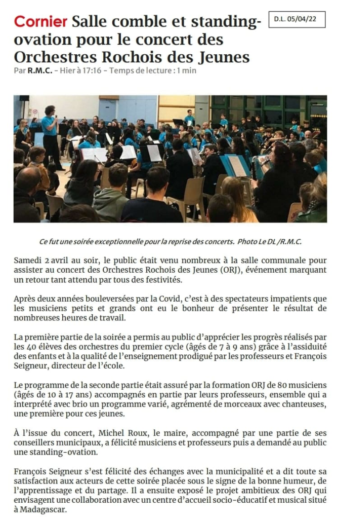 Article du Dauphiné Libéré du 5 Avril 2022