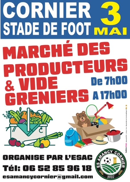 Marché des producteurs et vide grenier Cornier 3 mai 2026